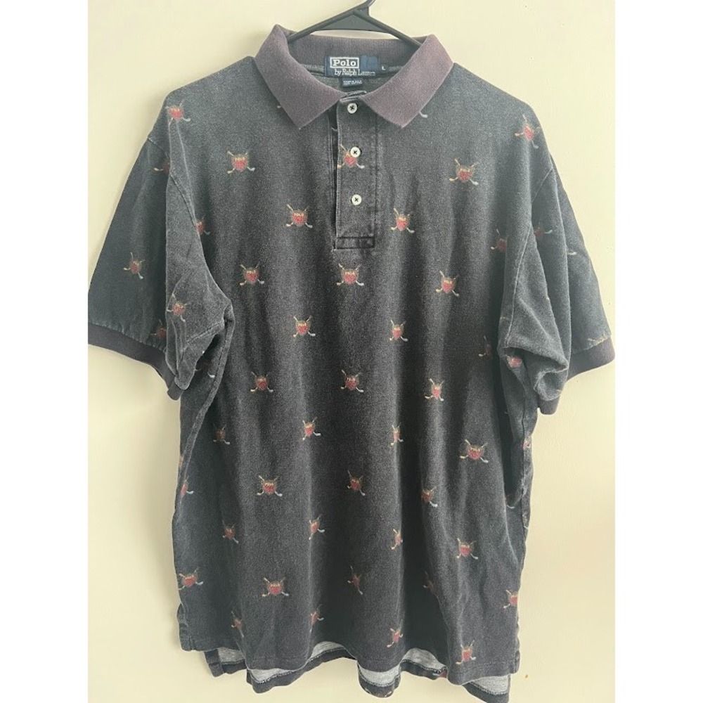 Polo Ralph Lauren Men's Navy and Burgundy Polo-shirts Large